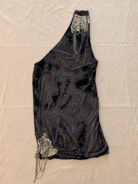 Caribbean Queen Chain Embellished One Shoulder Tunic Top M